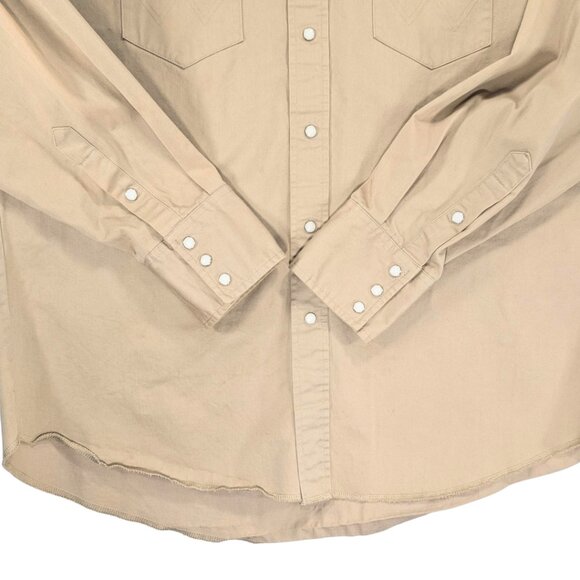 SOLD Wrangler XL Vintage Khaki Cotton Long Sleeve Pearl Button Western Shirt - Picture 7 of 9